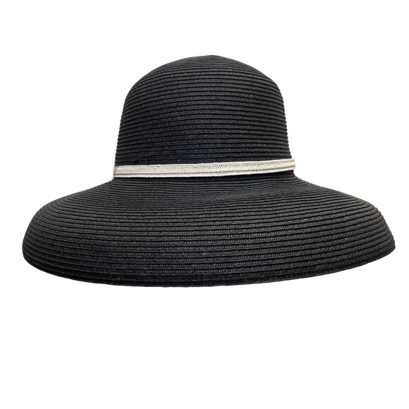 Vintage White House Black Market Womens Black & Beige Wide Brim Paper Straw Flop main image 5